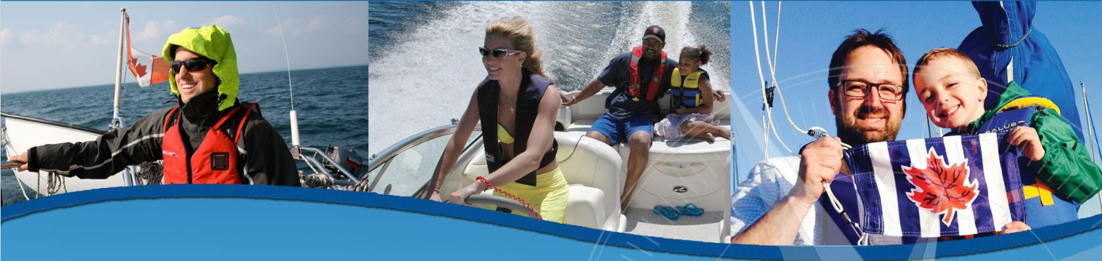 Three images of people boating